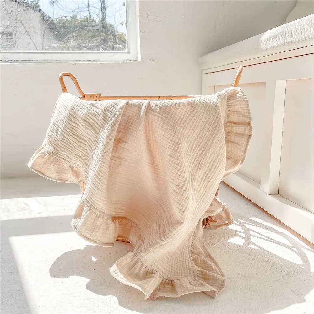 Ruffle Blanket Customize Name Personalized Embroider Baby Blanket Cotton Baby Comforter Cotton Infant Blanket Swaddle Bath Towel Z250228