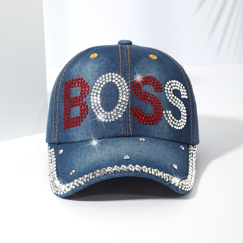 Soft top cowboy baseball cap female ins tide ladies fashion sunscreen rhinestone duck tongue hat summer hundred with sunshade hat