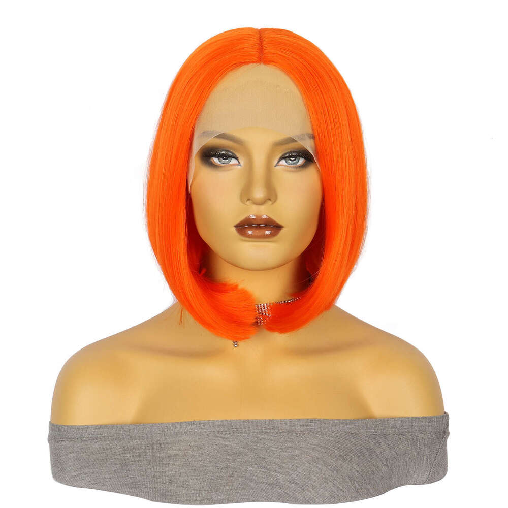 HD Front Lace Wig Front Female Hand Hook Bob Inner Buckle Short Straight Fiber Headset Lace Wig Orange