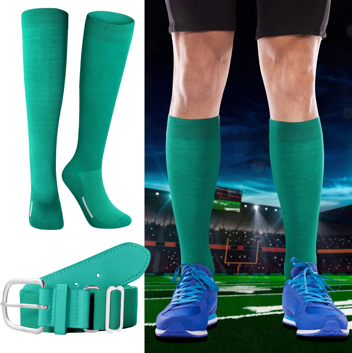 Haysandy Baseball or Softball Sock and Belt Combo Set 3 Football Baseball Socks with Softball Belt for Kids Youth Adult