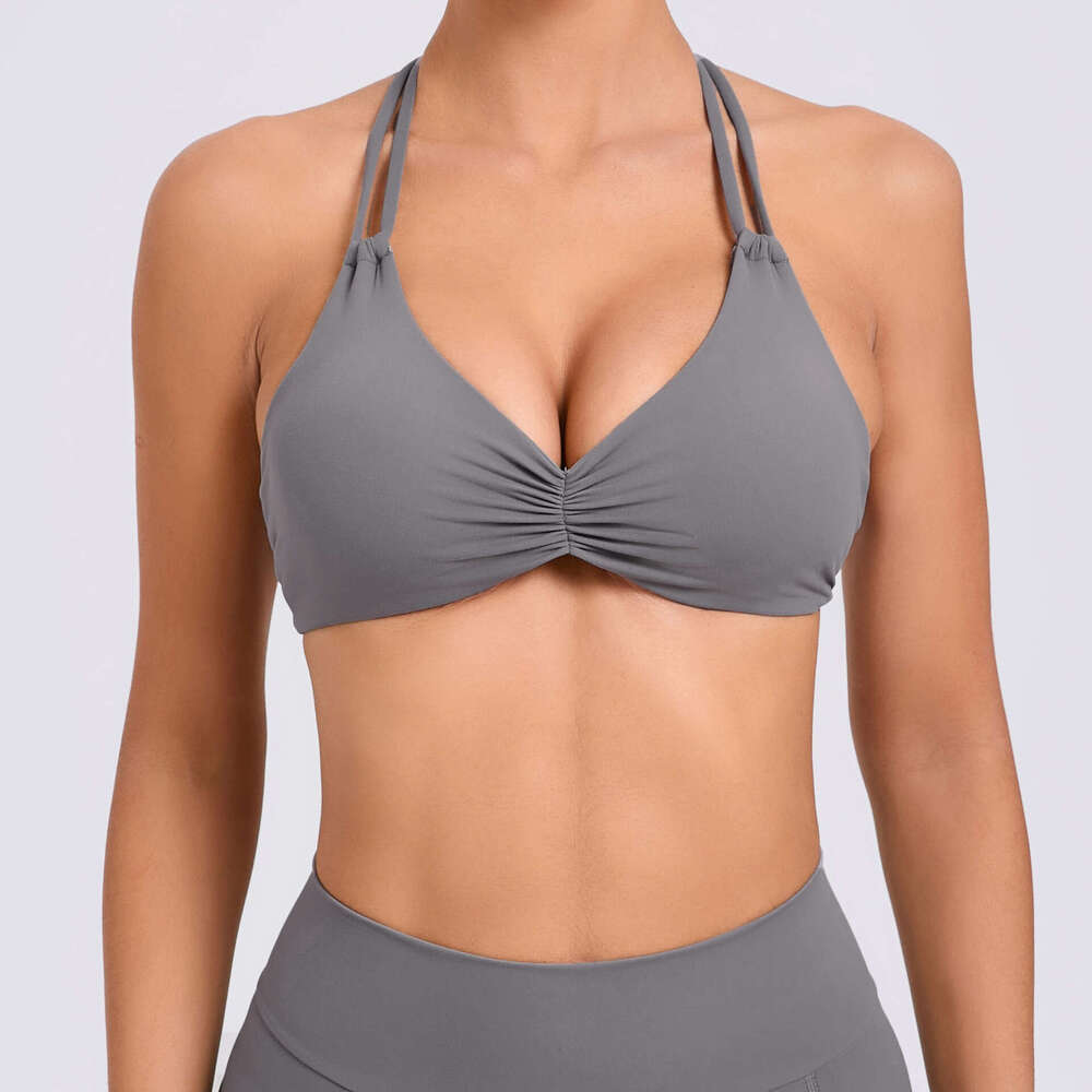 European and American djustable buckle hanging neck beautiful back yoga vest women's tight sports top quick drying fiess bra 74068 2025 temperame