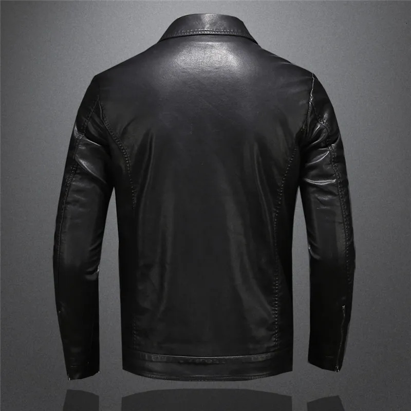 Mens Motorcycle Leather Jacket Large Size Pocket Black Zipper Lapel Slim Fit Male Spring and Autumn High Quality Pu Coat M5Xl 250225