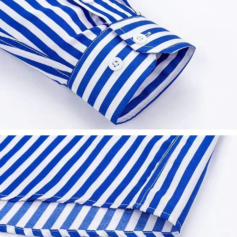 Mens Stretch AntiWrinkle Striped Shirt Formal Business Dress for Man Long Sleeve Slim Fit Casual Plaid Shirts S5XL 250226