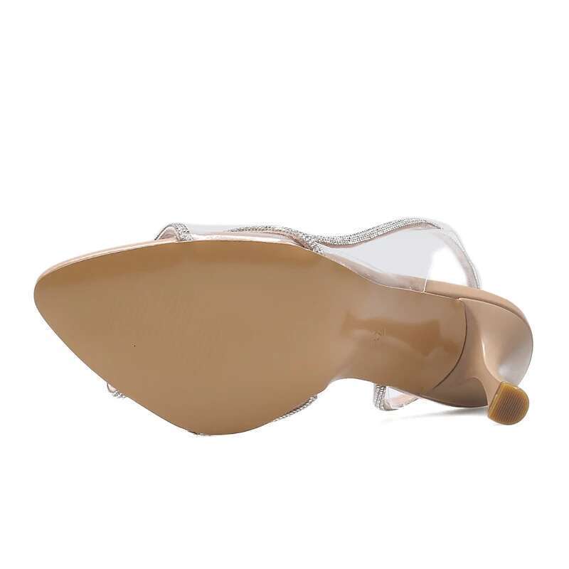 Fashion Sandals Women Summer Sexy High Heels Rhies Elegant Pointed Toe Transparent PVC Party Pumps Shoes