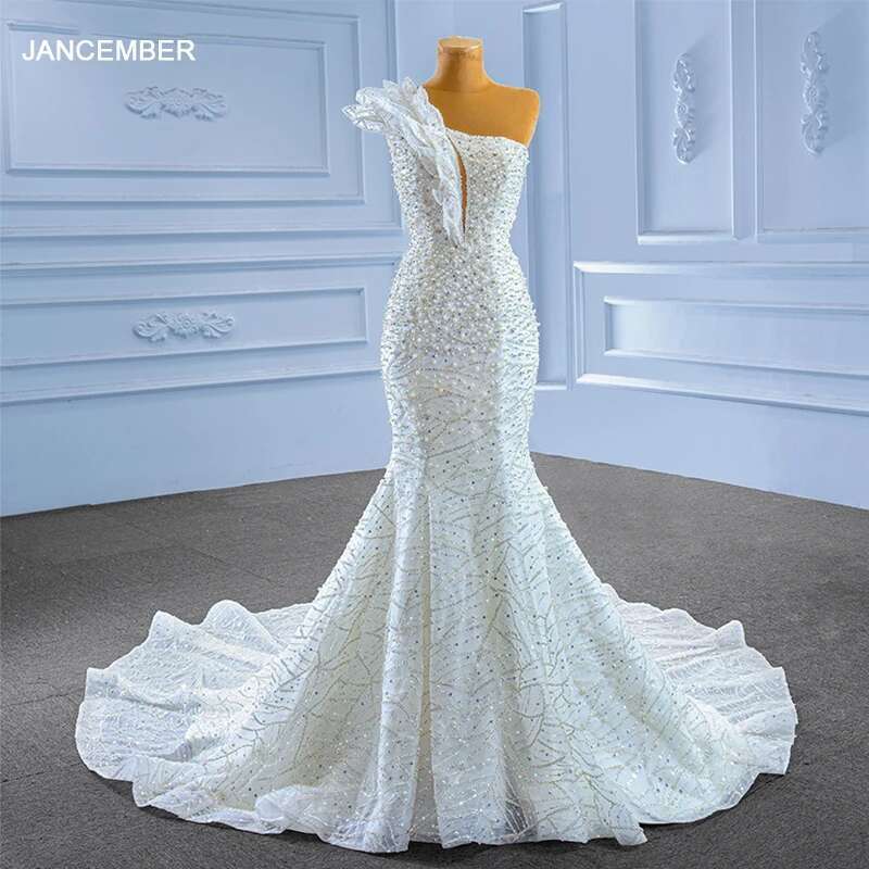 Superfine Dresses For Women Custom Mermaid Strapless Crystal Sequins Wedding RSM 222206 Bridal Dress