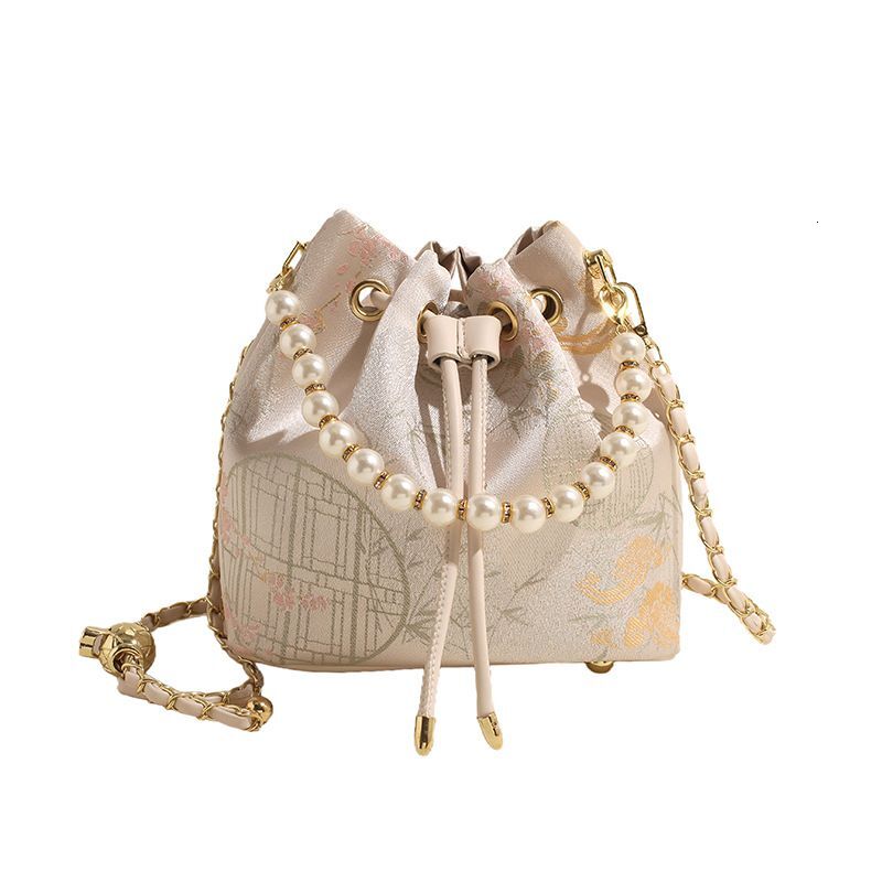 New Embroidered Bucket, Small Fragrant Wind, Pearl Chain, Chinese Style Handheld Hanfu, Single Shoulder Crossbody Bag
