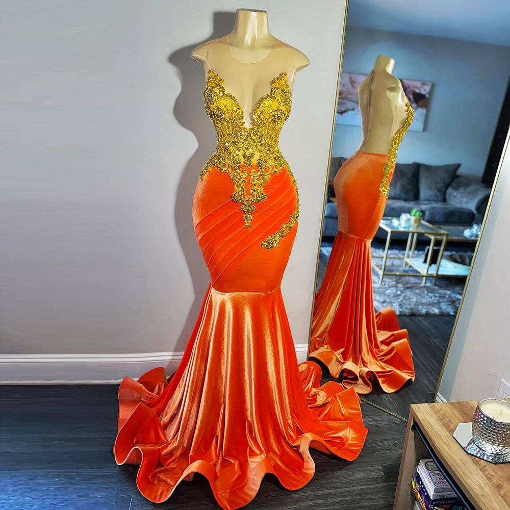 Elegant Orange Prom Dresses 2025 For Women Sheer Neck Rhie Applique Party Gowns Formal Ocn Evening Dress Customized