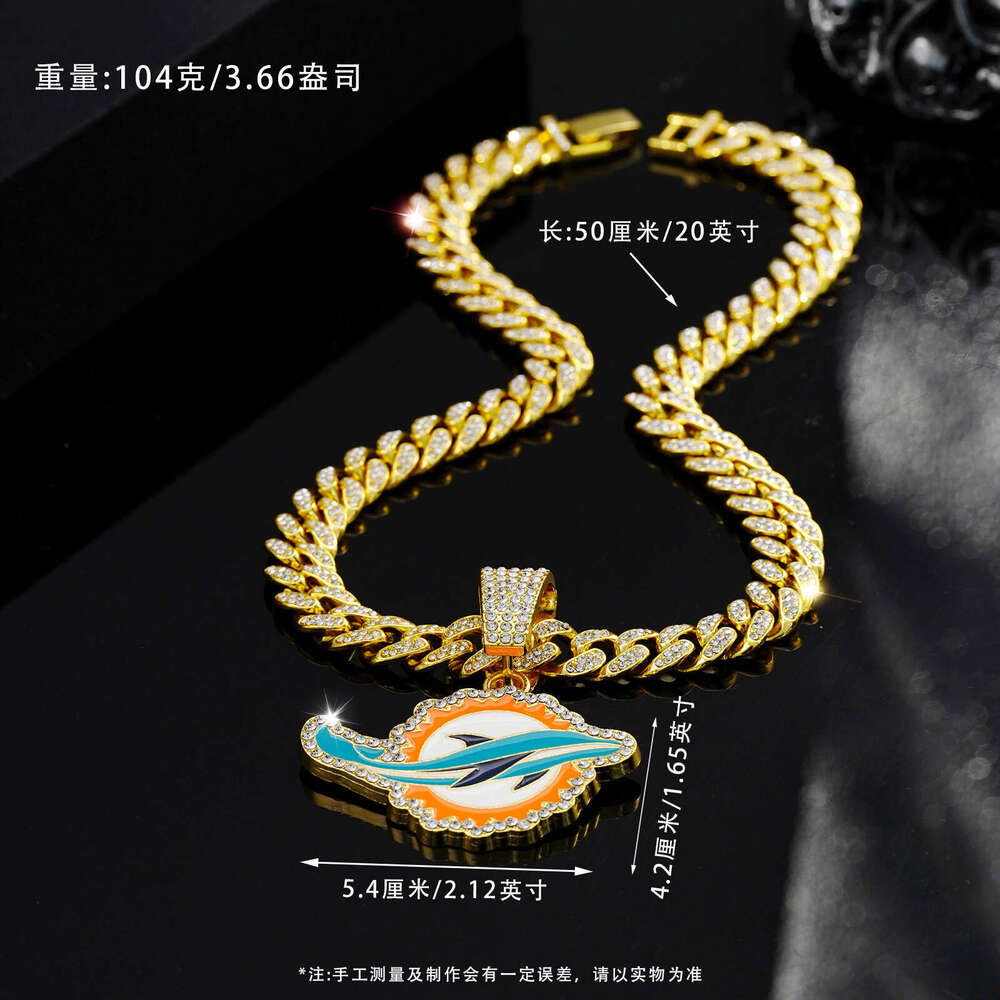 Fashionable Colorful Dolphin Rugby Team Men's Pendant Personalized Hip Hop Full Dia Cuban Necklace