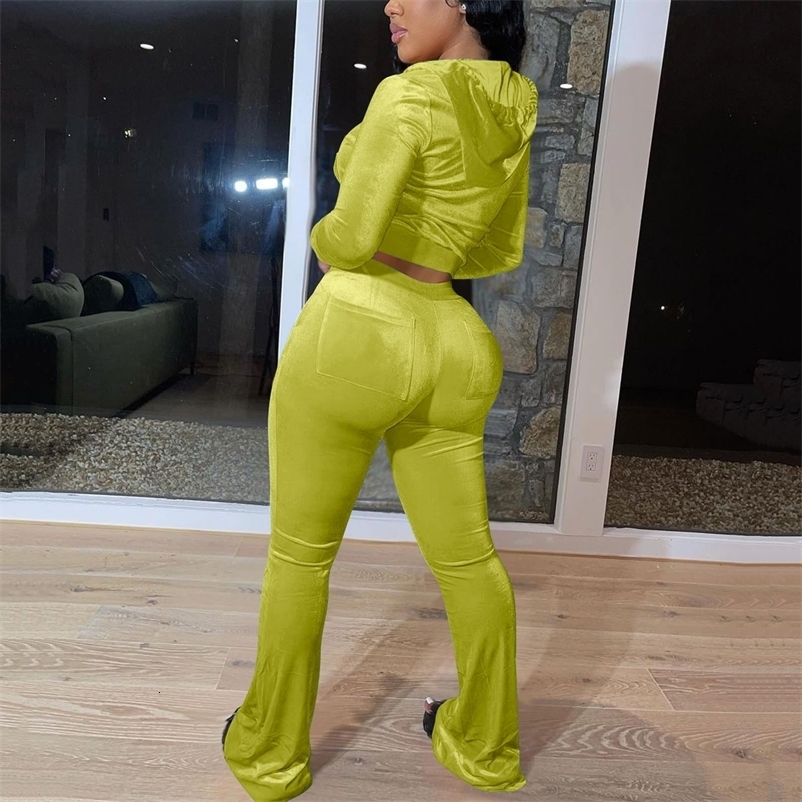 Womens Tracksuit Two Piece Sets Slim Fit Velvet Outfit Streetwear Solid Casual Slim Fit Zip Up Hoodie Jacket And Sweatpants Suit 250227