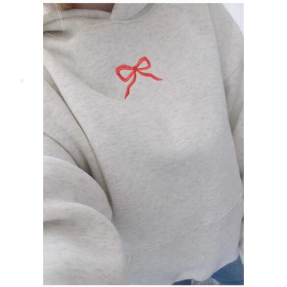 American trend new cotton minimalist floral letter bow pattern gray pullover hoodie top