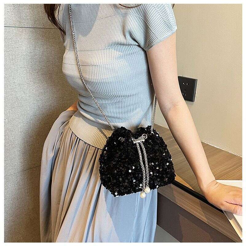 Women's Bags Fashionable and Personalized Sequin for Women in New Korean Version Bucket Stylish Shoulder Trendy Crossbody Dinner Bag