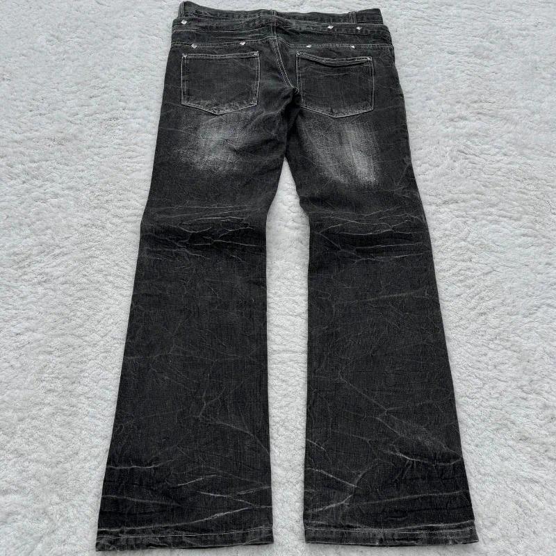 Men's Jeans Retro Double Waisted Lace Up Micro Flared Women Pants Streetwear Y2K Washed High-quality Design Sense Men And