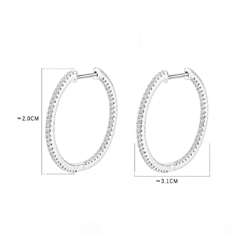 30mm Full 1.2mm Womens Large Hoop Earrings Silver 925 Jewelry Diamond Hugging Earrings White Gold Plated Gift 250219