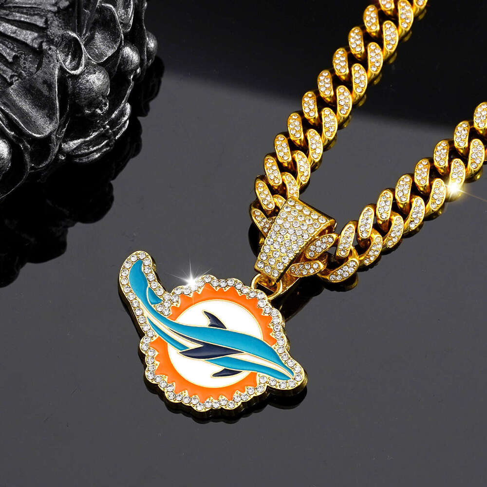 Fashionable Colorful Dolphin Rugby Team Men's Pendant Personalized Hip Hop Full Dia Cuban Necklace