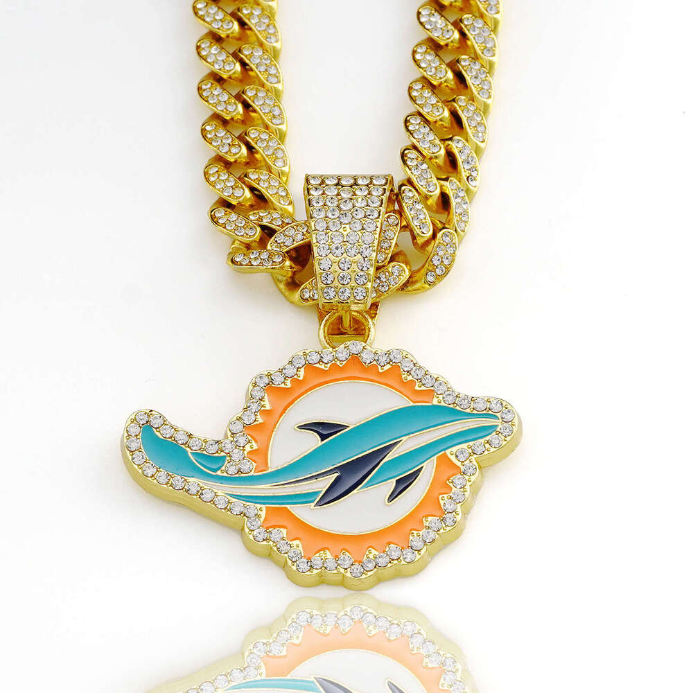 Fashionable Colorful Dolphin Rugby Team Men's Pendant Personalized Hip Hop Full Dia Cuban Necklace