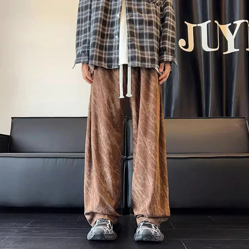 TieDye Corduroy Mens Winter Pants 2024 American Vintage Loose Straight Wide Legs Drawstring Sweatpants Y2k Cargo Man 250228Z