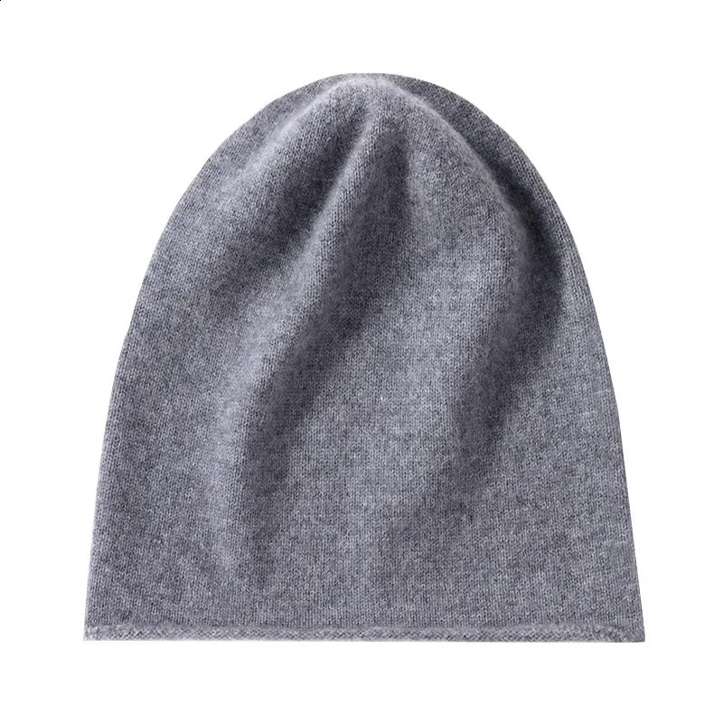 High Quality Pure Cashmere Hat Men Women Autumn Winter Warm Knit Curled Cold Wool Cap Male Casual Classic Solid Beanie Couple 250221