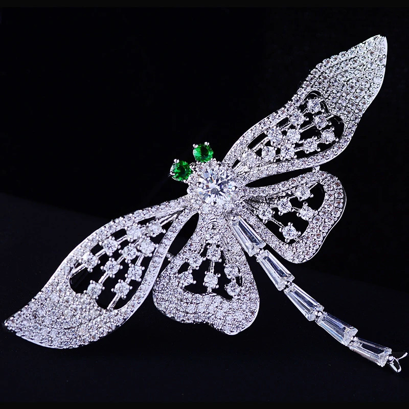 Lovely Big Silver Color Dragonfly Brooches for Women Men Zircon Insect Brooch Vintage Dress Scarf Pin Christmas Gift 250227