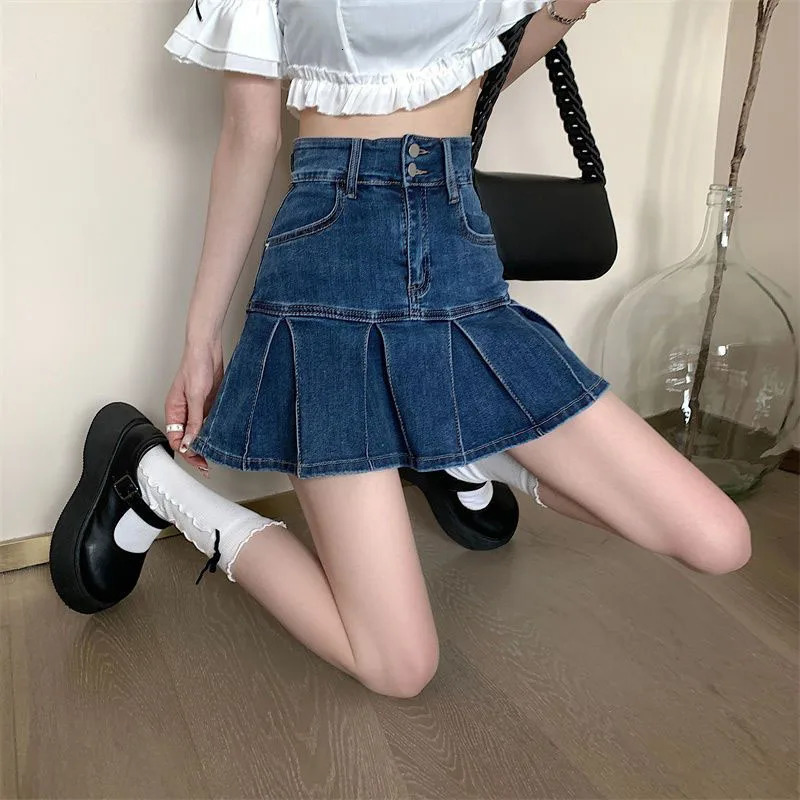 Lucyever Korean Style Pleated Denim Skirt Ladies Fashion High Waist A-Line Mini Skirts Women 2025 Summer Jean Short Skirts 250227