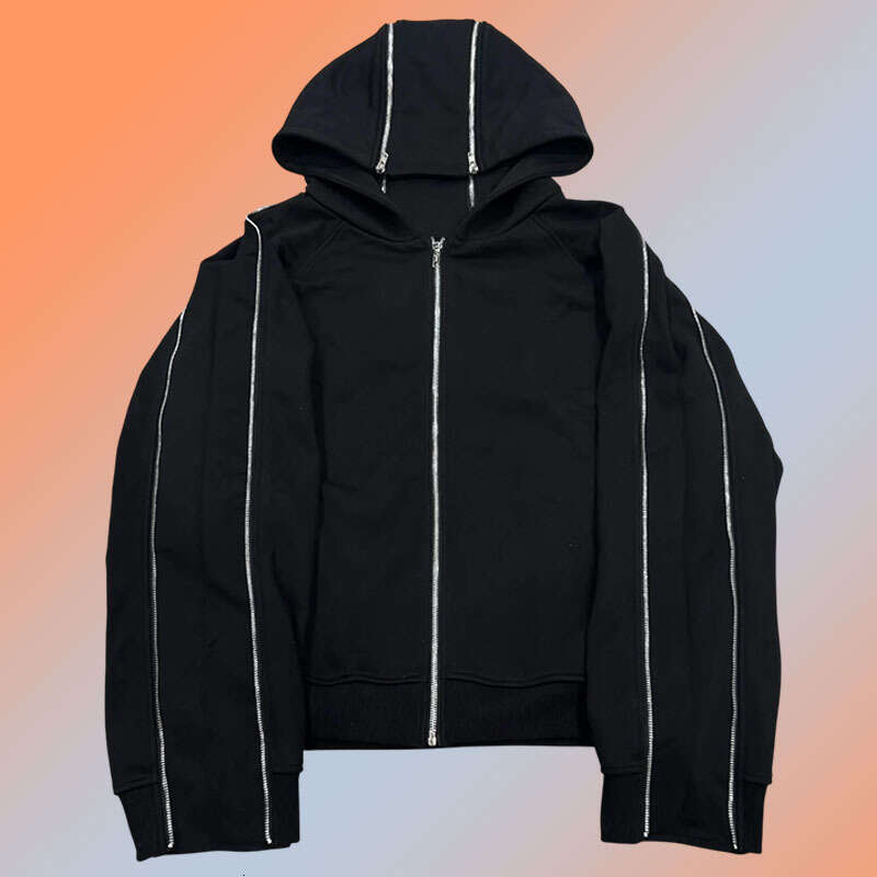 Y2K solid color zipper American high street dark goth unisex loose hoodie 2025