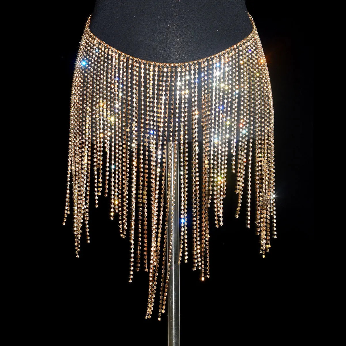 Bling Full Diamonds Tassel Waist Chain Summer Dress Mini Skirt Belly Chain Wide Fringe Rhinestone Waist Belt Women Body Jewelry 250227