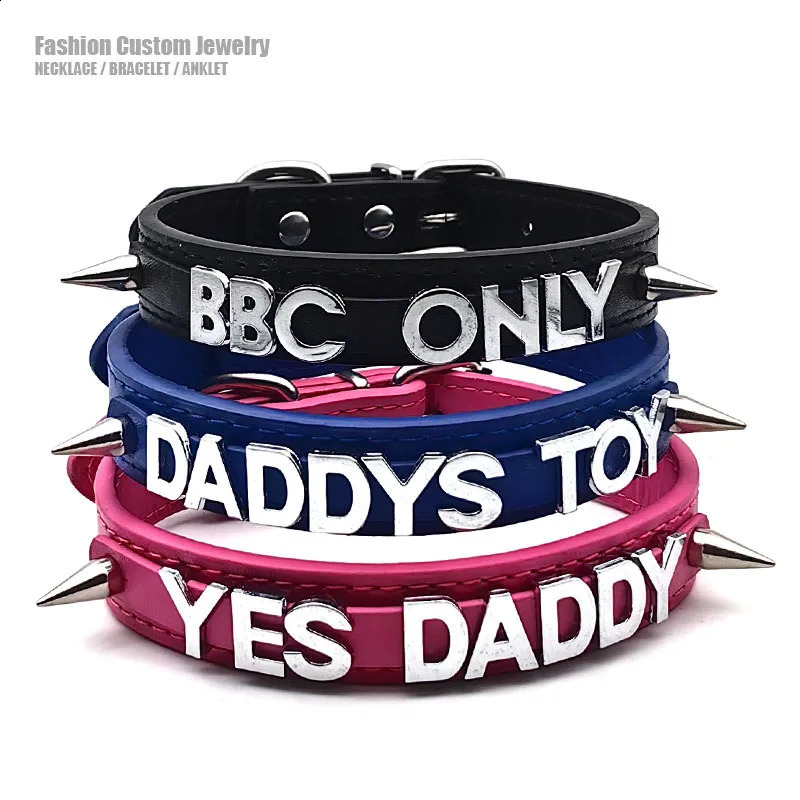 Sexy punk rivet PU leather collar DIY custom glossy letters wife necklace jewelry roleplaying tool party 250117