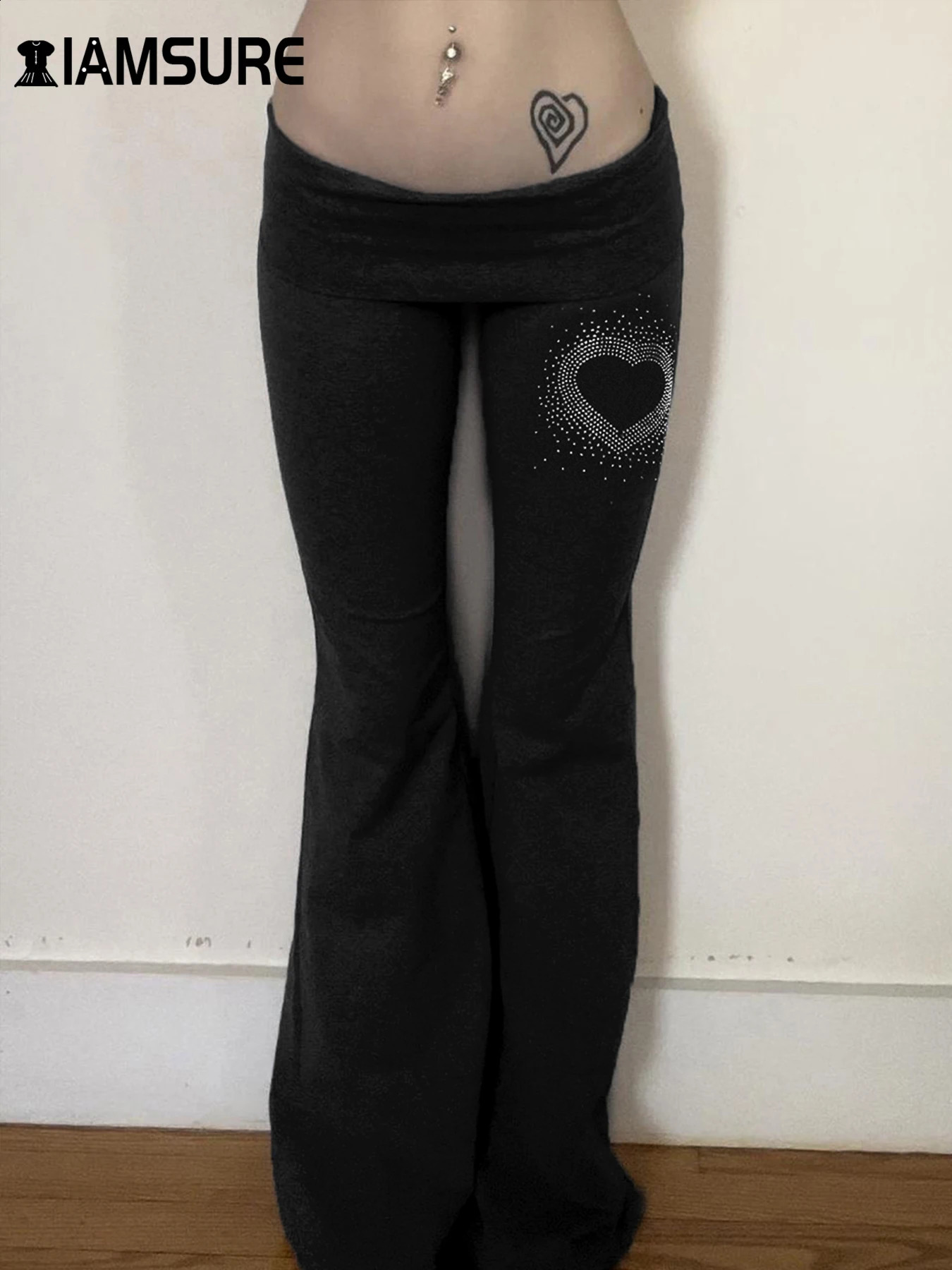 IAMSURE Y2K sparkling pants casual ultrathin solid folding low waist knitted for womens springsummer 2025 clothing 250228Z