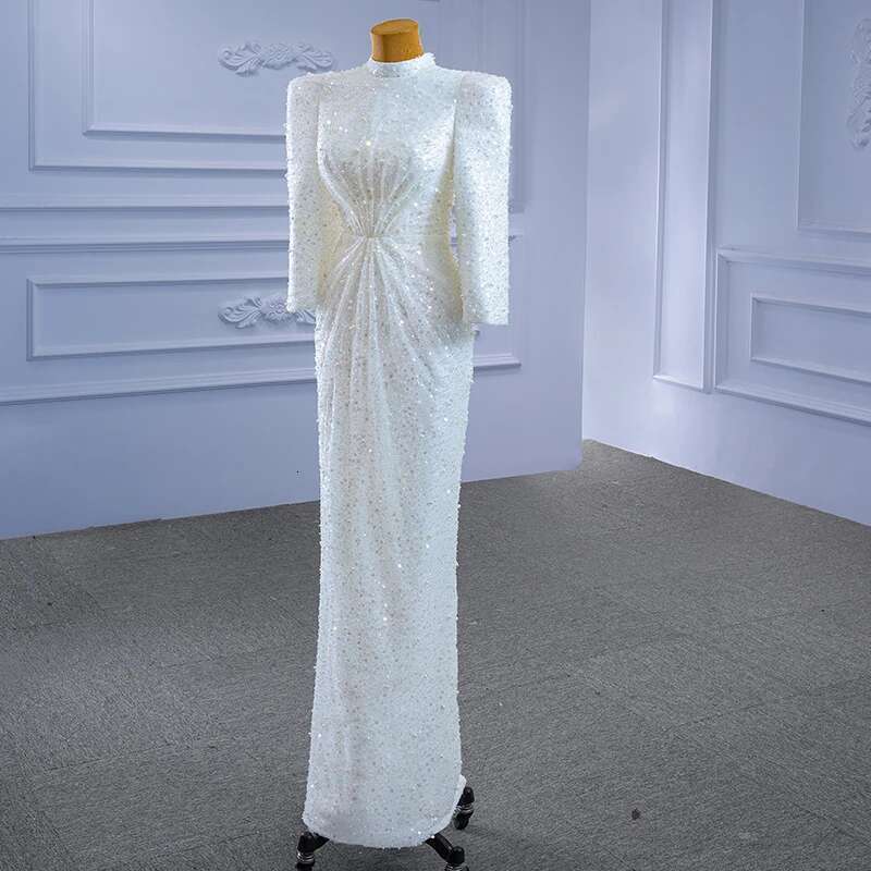 muslim long sleeve high neck sequins custom wedding dress for graduation banquet novia sirena