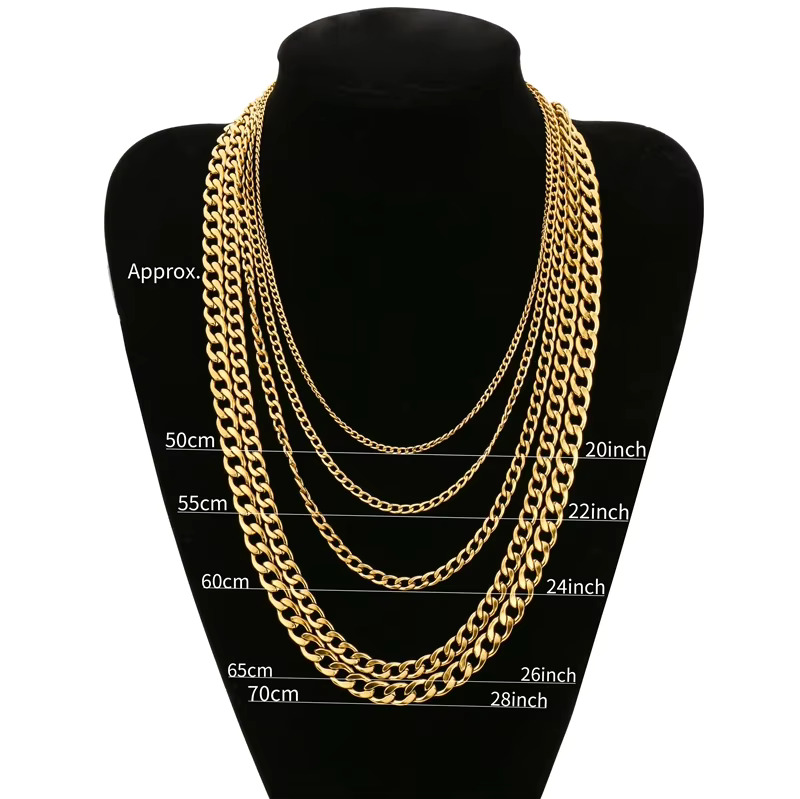 Hot Fashion Hip Hop 3/4/5/7/ 9mm Gold Plated Miami Stainless Steel Necklace k Curb Cuban Chain for Men
