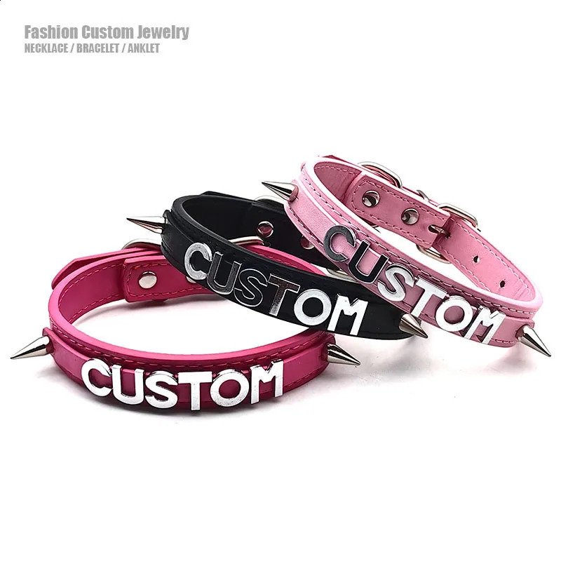 Sexy punk rivet PU leather collar DIY custom glossy letters wife necklace jewelry roleplaying tool party 250117