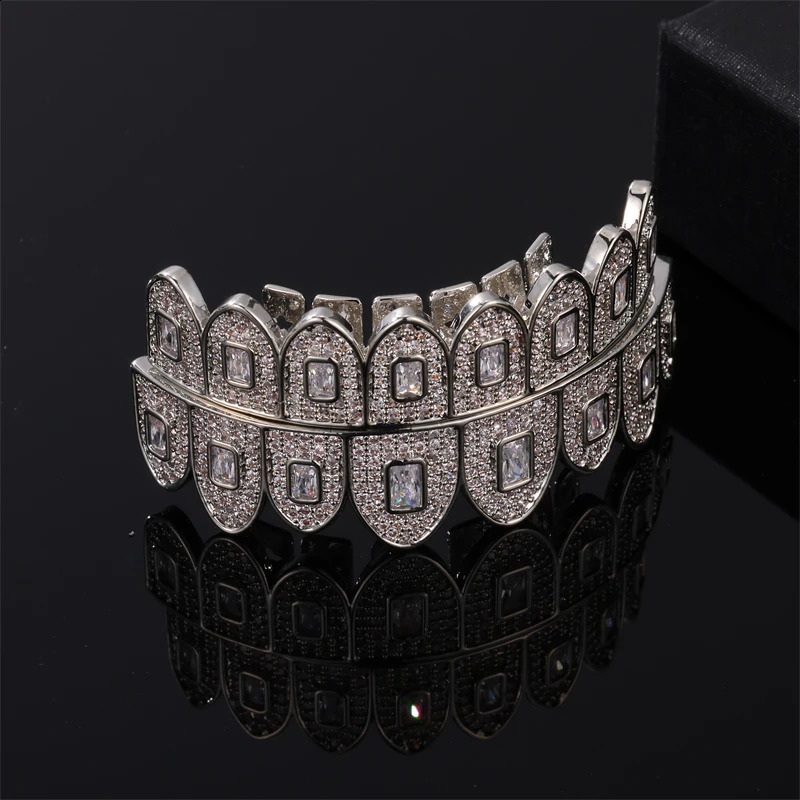 Full Baguette CZ Stones Teeth Caps Cubic Zircon Iced Out Micro Pave Top Bottom Charm Grills For Men Women Jewelry 250219