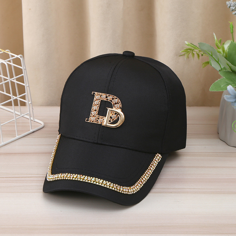Korean version of the sun hat female fashion trend D letters rhinestone duck tongue cap net red models show face small sunscreen baseball hat