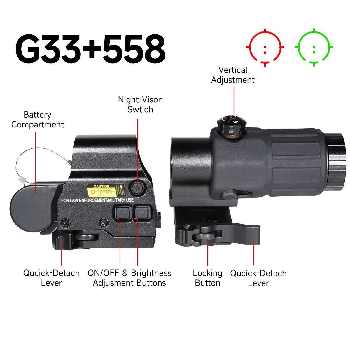 558 Hologram Sight 3X Magnifier Combo with Switch To Side Quick Detachable Scope for Hunting 551 552 553 556 Red Dot Sight X250228