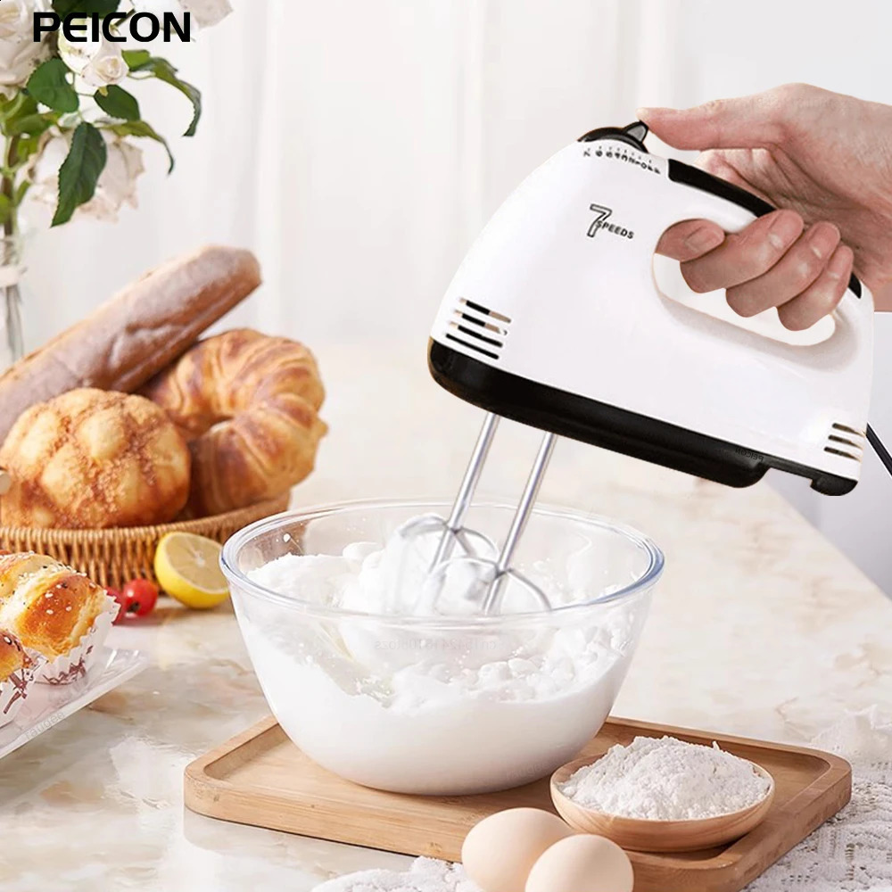 Electric Egg Beater Handheld Food Cake Bread Baking Dough Mixer for Kitchen Cooking 7 Speed Cream White Blender 250228
