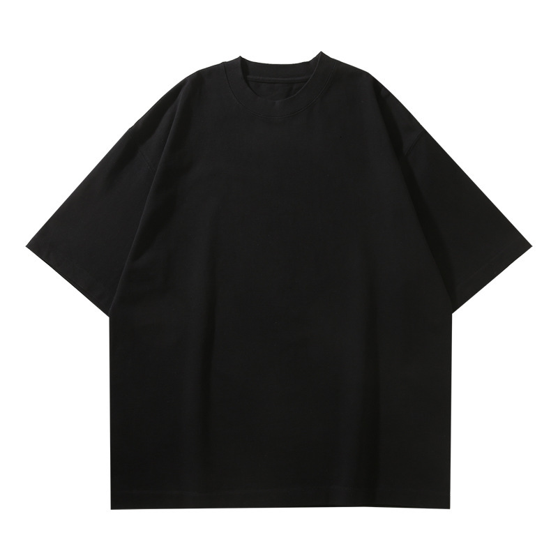 Designer's 320g American Style Large Threaded Neck Loose Shoulder Round Neck Short Sleeved T-shirt Fashion Brand Solid Color Bottom Shirt