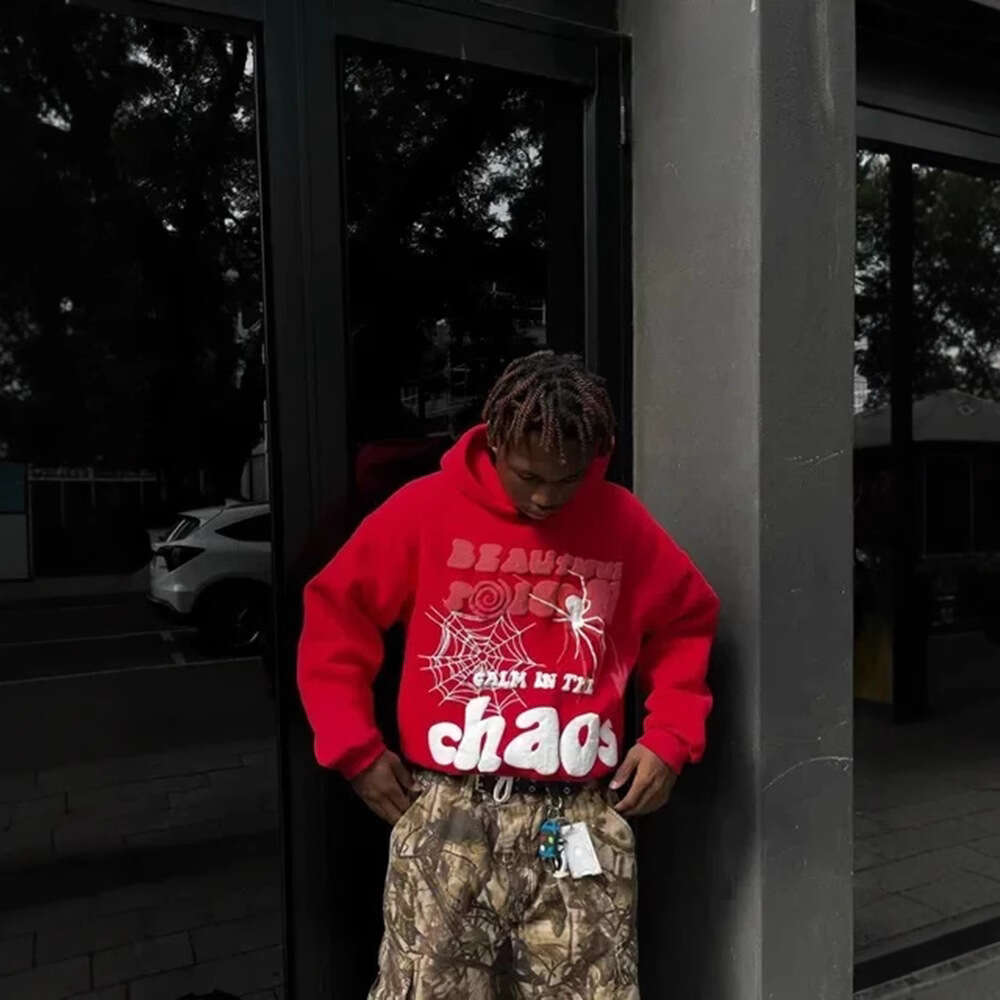 New autumn and winter monsoon letter spider web foam print loose hip-hop hooded sweatshirt