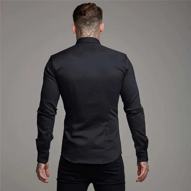 Autumn Fashion Long Sleeve Shirt Mens Spring Super Slim Fit Casual Social Business Dress Men Gym Fitness Sports Clothing 250226