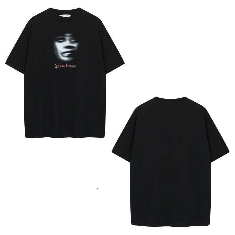 Small niche fashion brand OURLEGACY fuzzy face printed T-shirt for men and women, loose round neck, high street short half sleeved, couple