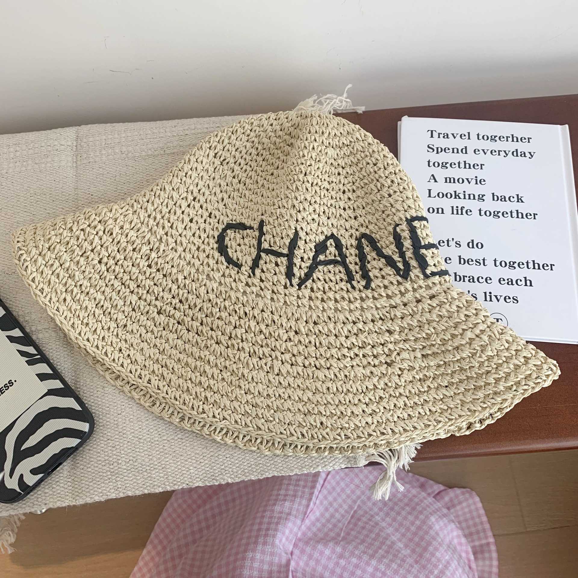 Wide Brim Hats Bucket Hats Face revealing little girls straw woven basin hat letter woven straw hat summer sun shading and sun protection beach fisher