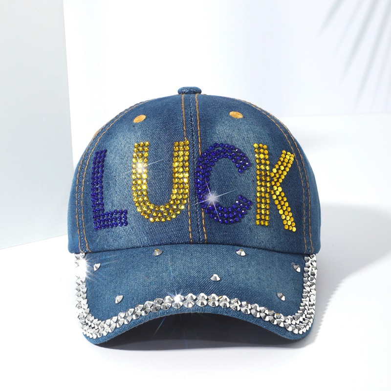 Soft top cowboy baseball cap female ins tide ladies fashion sunscreen rhinestone duck tongue hat summer hundred with sunshade hat