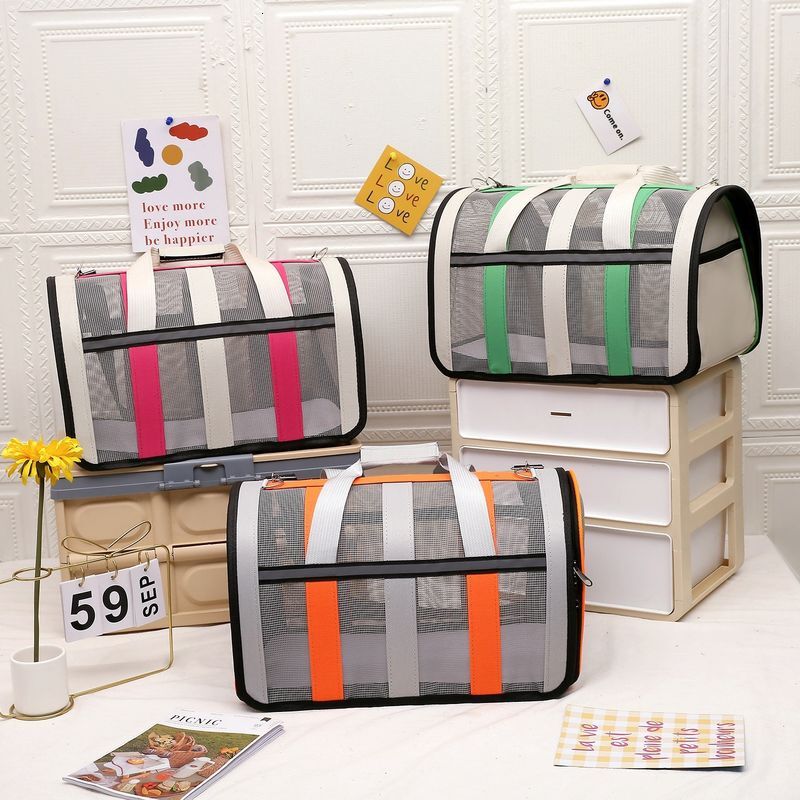 New Portable For Cats And Dogs Going With Hollowed Out Mesh Polyester Folding Outer Pet Bag