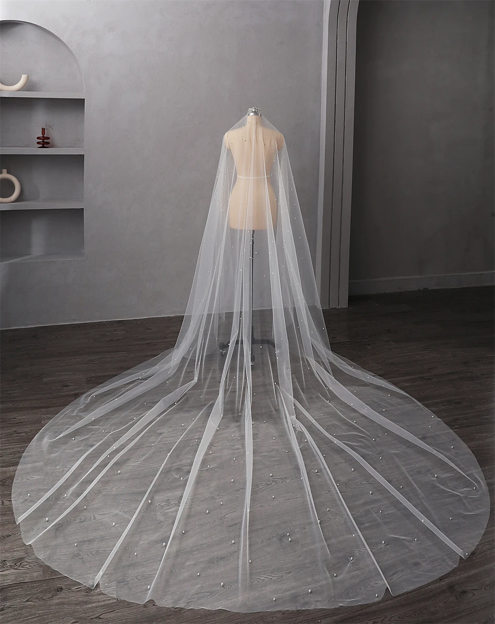 Elegant Bridal Veils Tulle With Comb Bride Wedding 3m*2m Pearls Decoration Long Veil Hair Accessories Custom Made