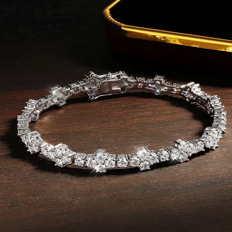 KNOBSPIN D VVS1 Moissanite Tennis Bracelet Solid Sterg Sier Plated White Gold with GRA Bracelets for Women Jewelry