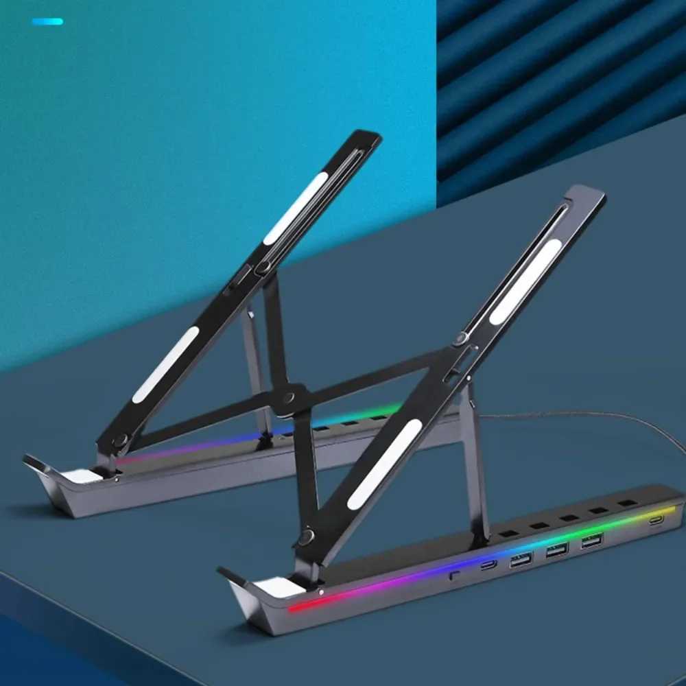 Laptop stand with USB GRB aluminum alloy luminous stand adjustable heat dissipation docking station stand laptop standXJ220228