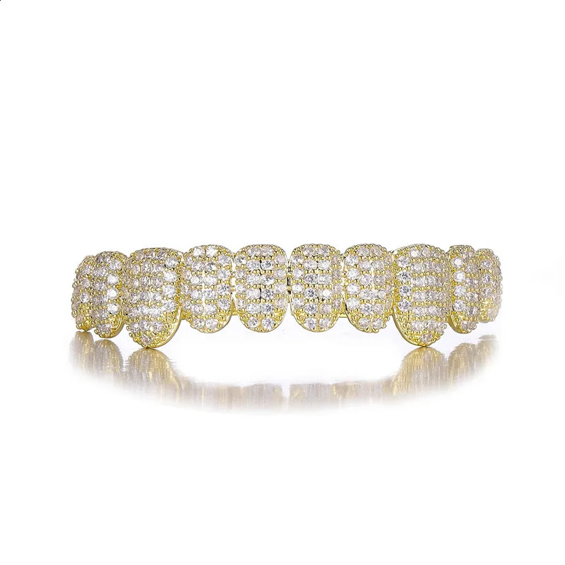 Hip Hop 10 full CZ stone long tooth hat cubic zirconia ice out micro paving mens and womens jewelry top and bottom charm grill 250219