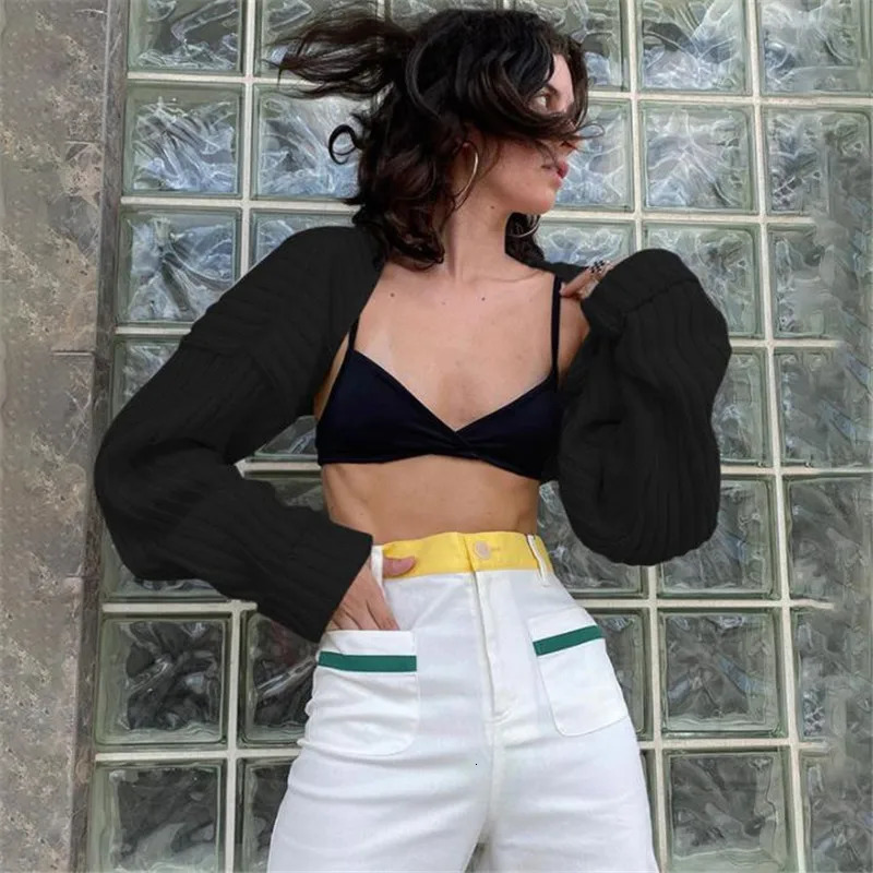 Womens Hollow Out Knitted Sweater Ladies Drop Shoulder Long Sleeve Crop Top Y2k Cardigan Short Sweatshirt 250225