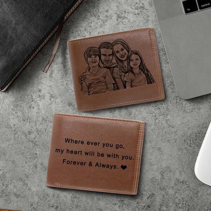 Ship from US Picture Wallet Men Business Short UltraThin Fashion Cowhide BiFold Diy Customized Po Carved Text Purse Valentines Day Gift 250228FBB
