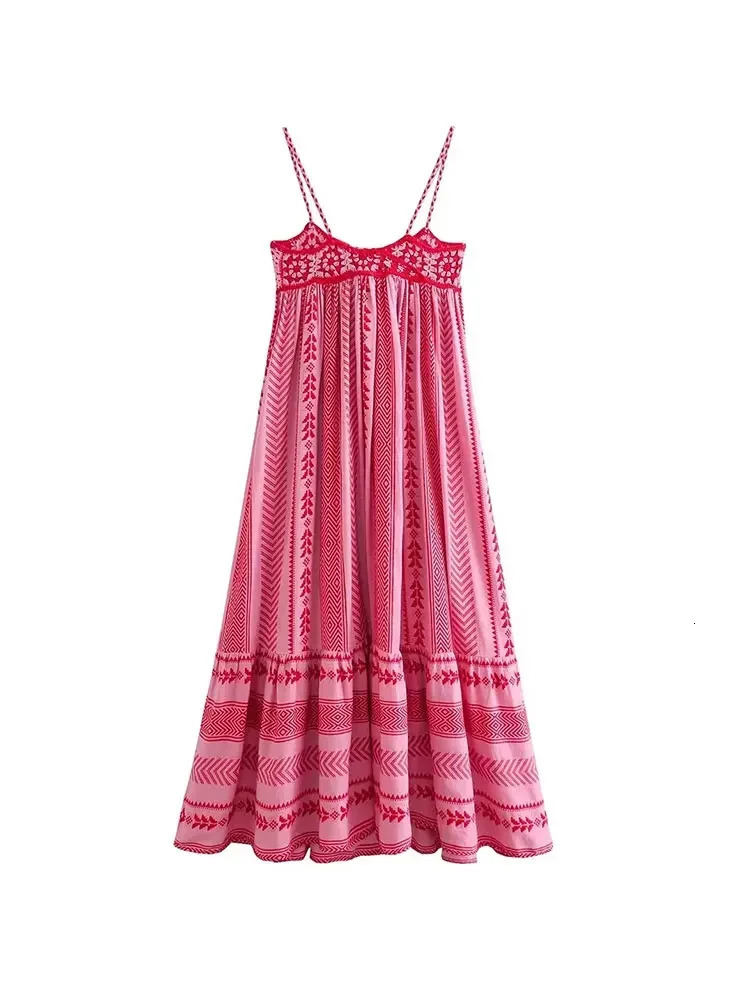 TRAF Women Bohemian Midi Dress Vacation Charm Splice Knitted Vintage Strap Dress Women Dresses Women 250226
