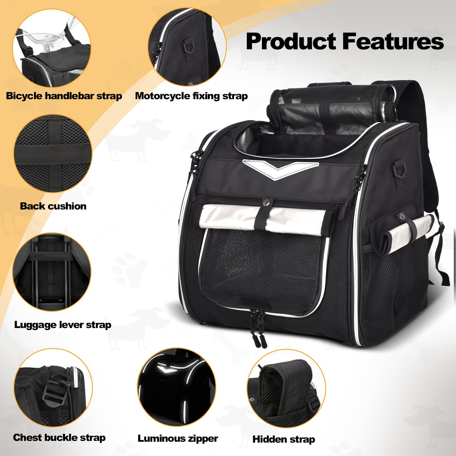Foldable pet bicycle basket / pet backpack, waterproof, an ideal choice for dogs and cats outdoor supplies.