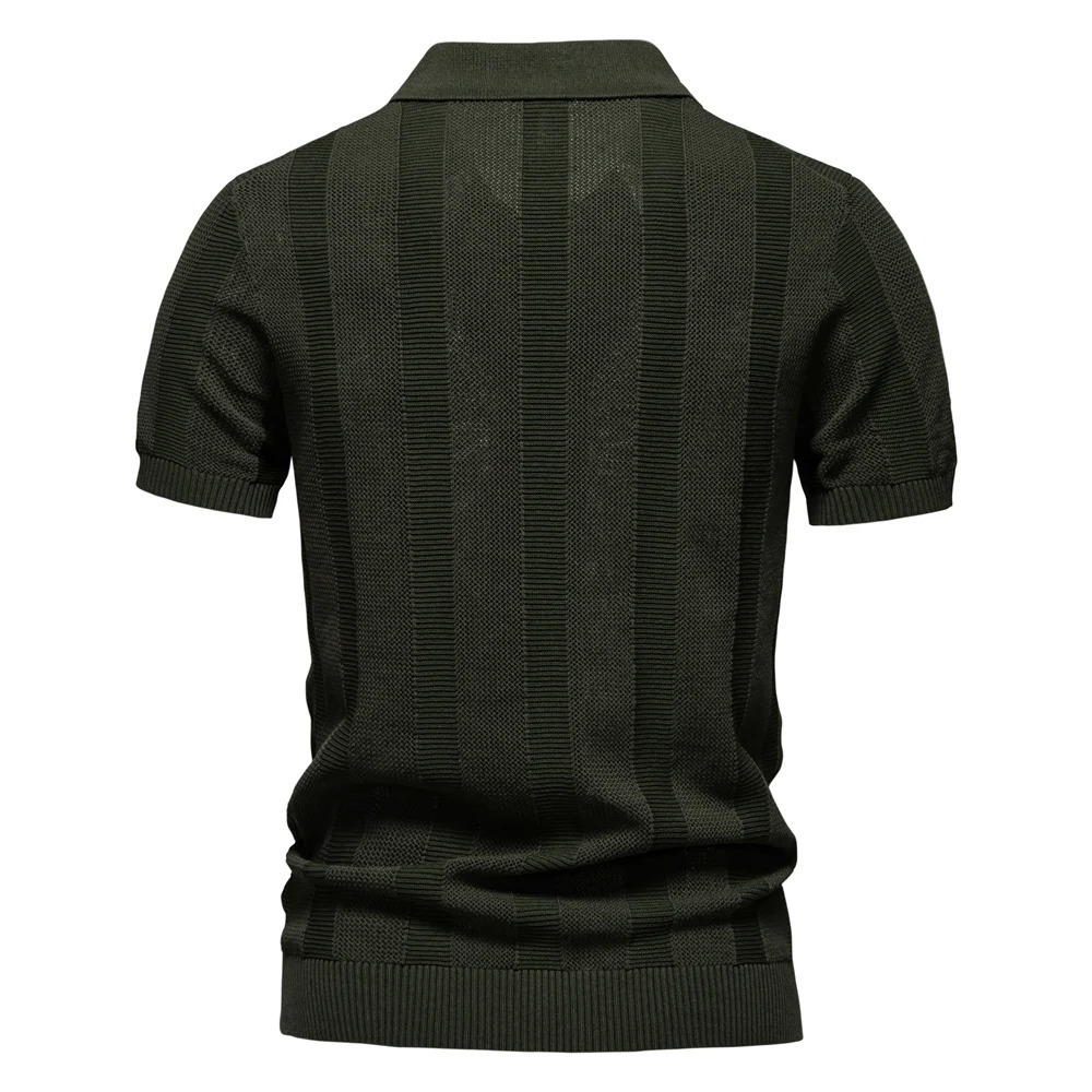 AIOPESON 2025 Mens Solid Striped Mesh Polo Shirt - Breathable Knit Casual Top with Turn-Down Collar 250227